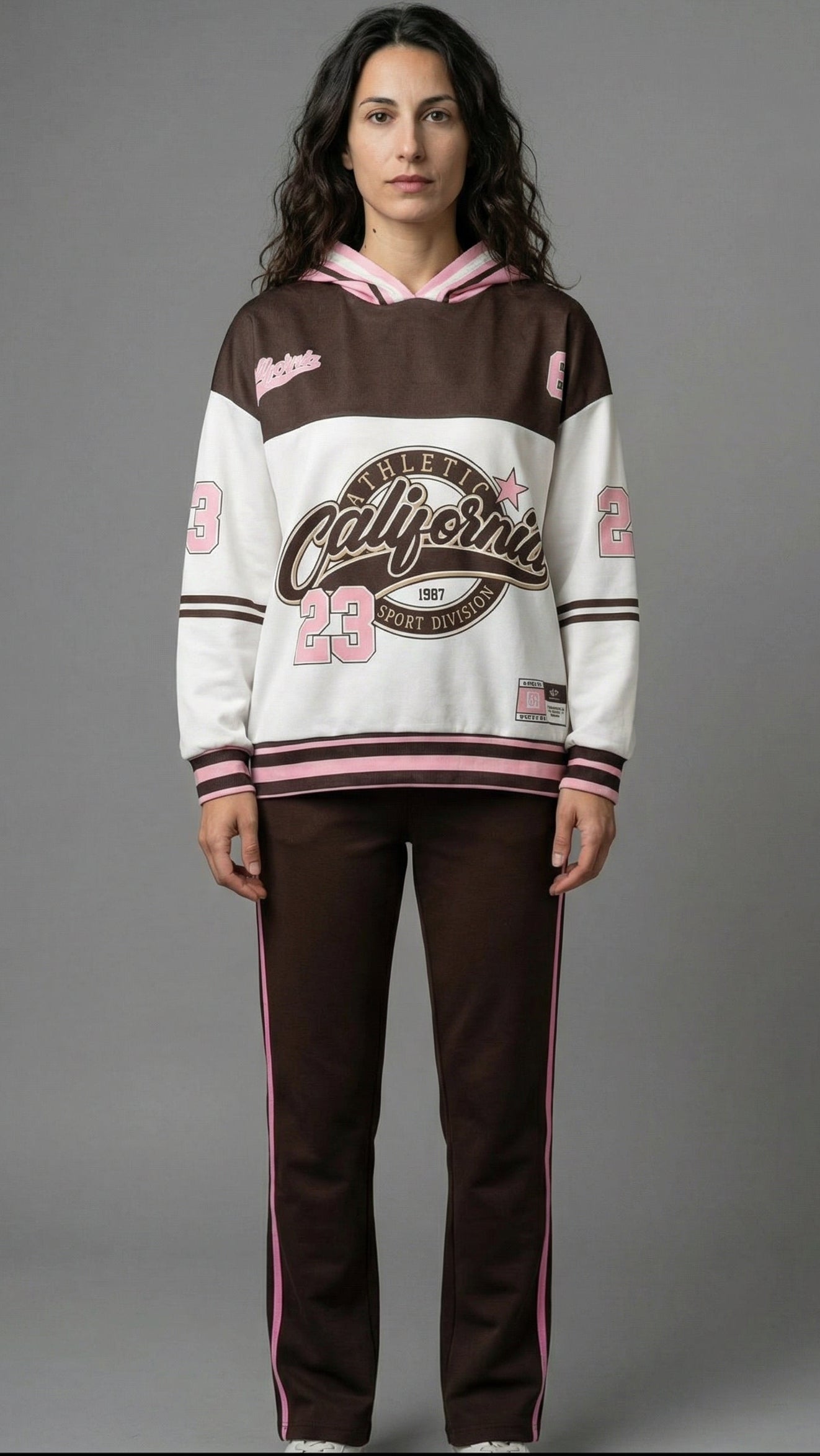 Set Tuta Completa Donna Stile Varsity California Athletic Marrone