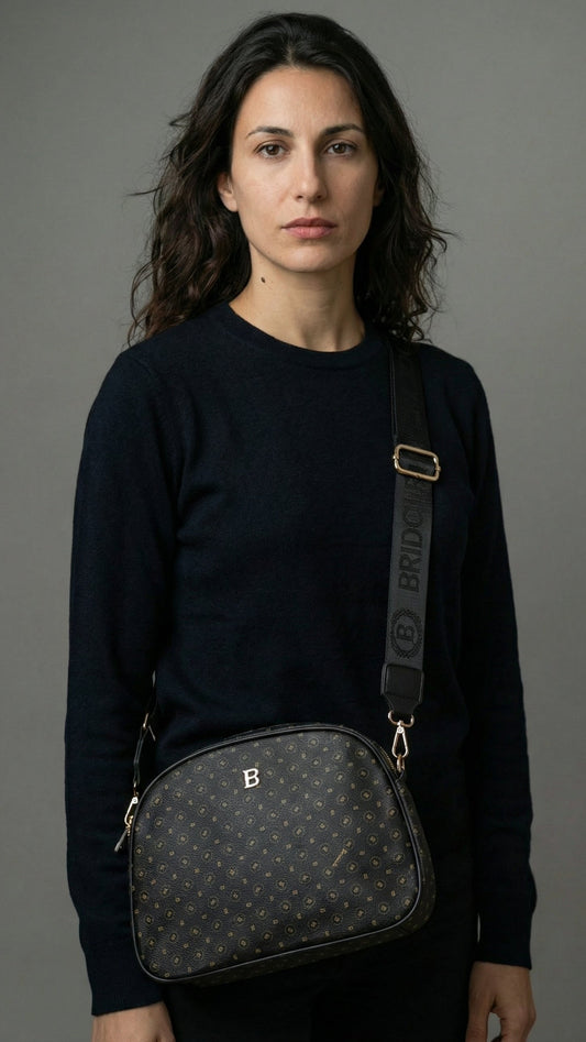 Borsa Tracolla Briciole Monogramma Nero Oro Camera Bag