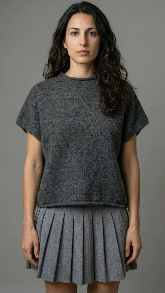 Completo Gilet e Gonna Pieghe Lana Grigio Antracite