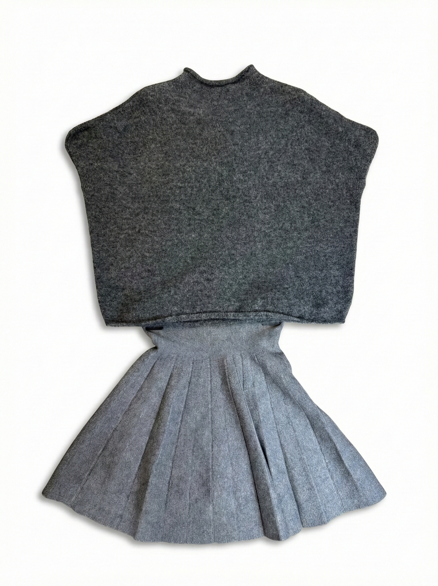 Completo Gilet e Gonna Pieghe Lana Grigio Antracite