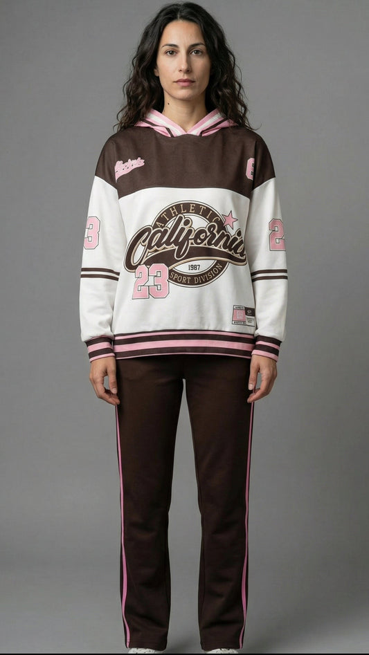 Set Tuta Completa Donna Stile Varsity California Athletic Marrone