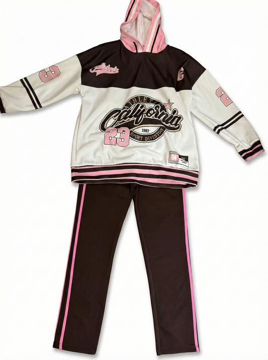 Set Tuta Completa Donna Stile Varsity California Athletic Marrone