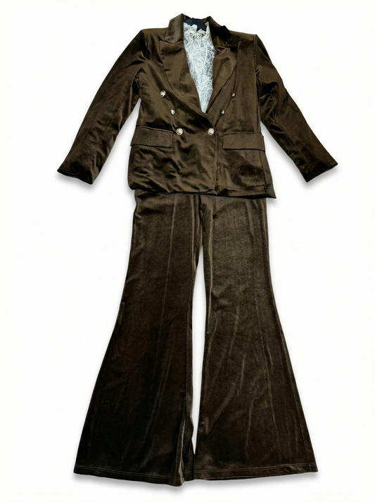 Completo Donna in Velluto Marrone: Giacca e Pantalone Zampa Chic