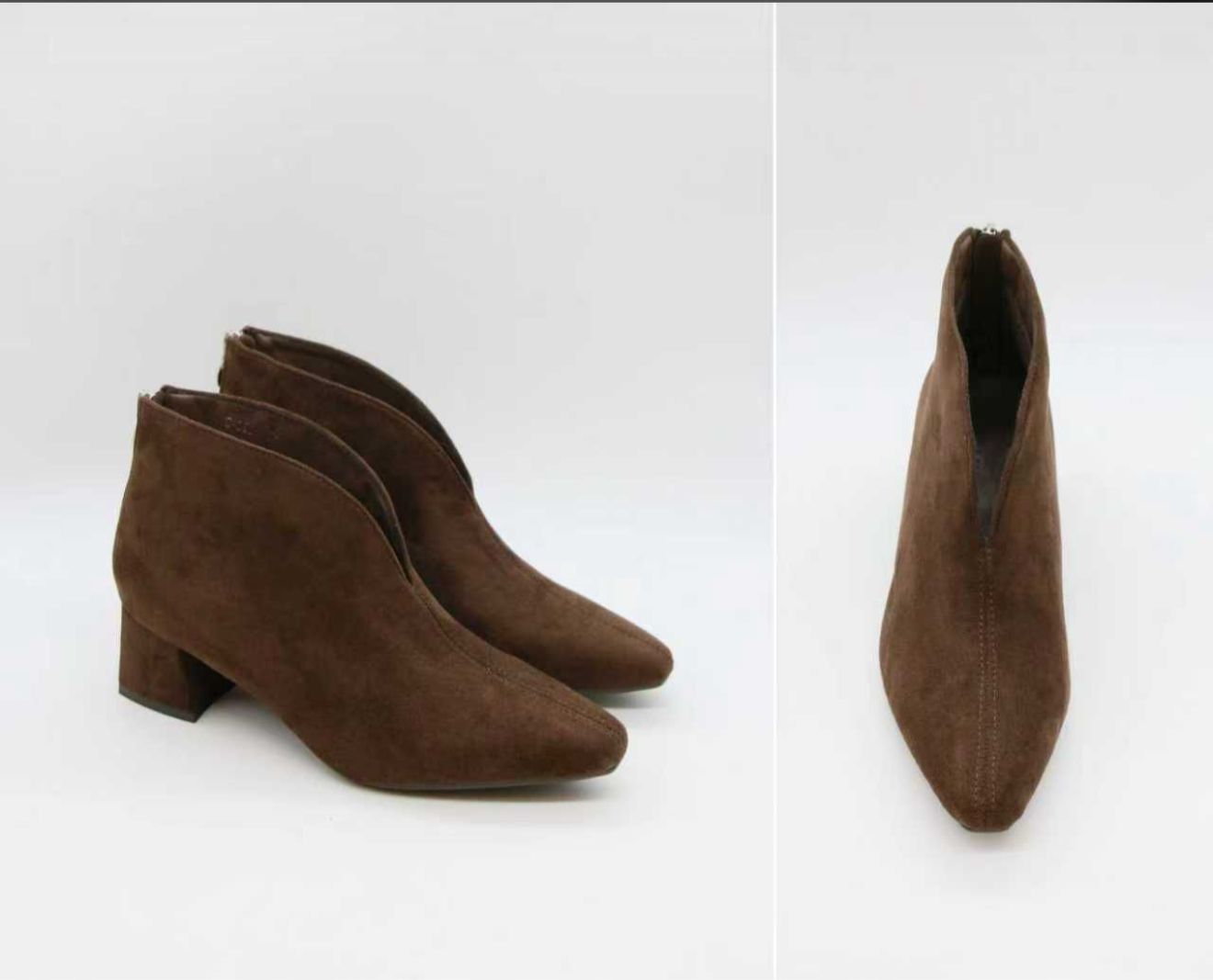 Stivaletti Scamosciati Marroni Scollo a V e Tacco Basso Comodo