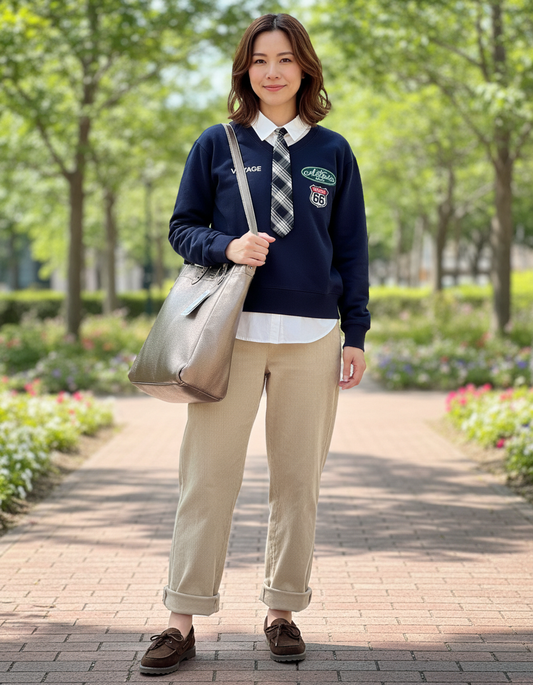 Completo Preppy Elegante Uomo - Look College Casual Chic Navy & Beige con Accessori